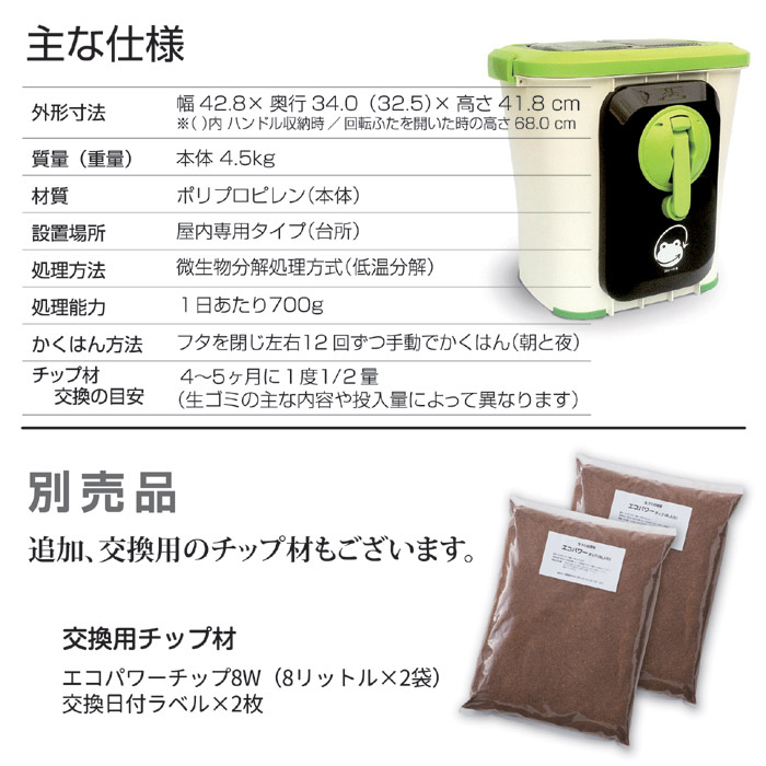 手動・家庭用 生ゴミ処理機 [エコクリーン 自然にカエルＳ 基本セット SKS-101] 日本製・助成金対象、電気不要 Sp:e,r